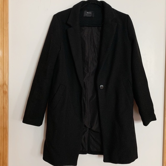BERSHKA Straight Coat in Black